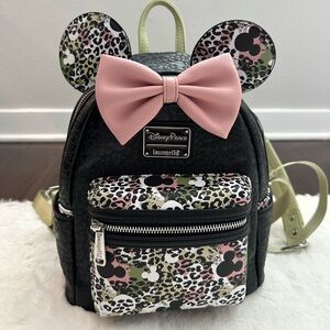 Loungefly Disney Parks Minnie Mouse Leopard Backpack - Black and Pink